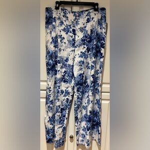 Maeve Printed Pleated Wide Leg Pants NWT Blue White Floral Size 16 Anthropologie